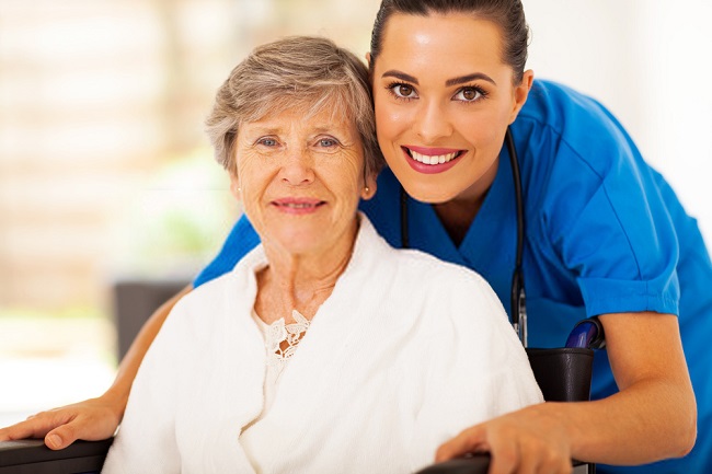 a nurse and an elderly with a beautiful smile