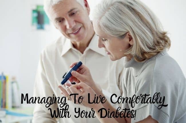 a woman testing her blood glucose with her husband